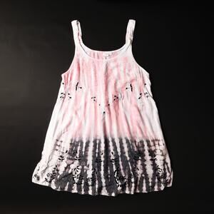 Daisy Island Womens M Pink Tie Dye Floral Embroidery Sleeveless Tunic Top